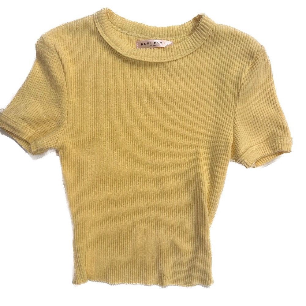 Girls Ribbed Yellow Crop Top, Small